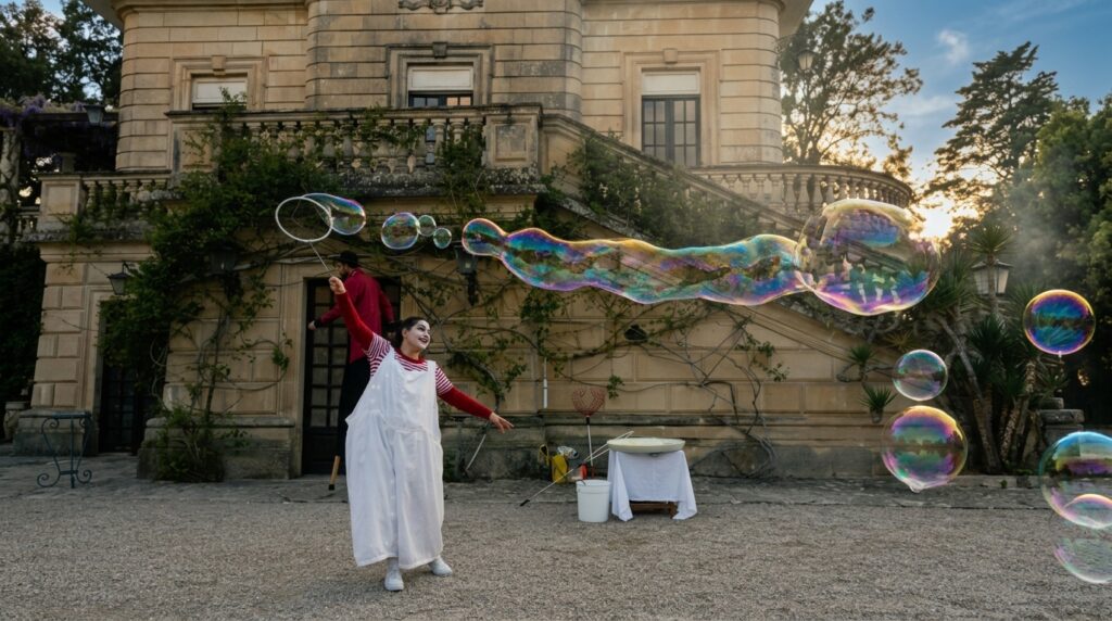 Spettacolo di bolle di sapone e clownerie in Puglia
