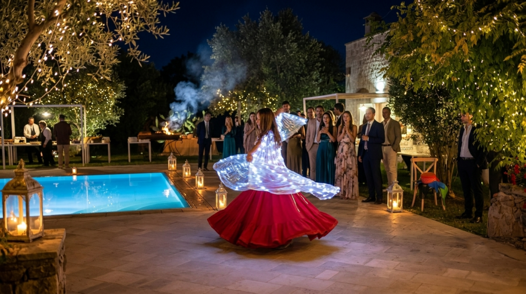 Servizi di animazione per eventi a Lecce e provincia: presentatore, bolle di sapone, photobooth, karaoke, Pizzica salentina e spettacoli luminosi per matrimoni, compleanni, feste aziendali e addii al celibato. Richiedi un preventivo personalizzato.