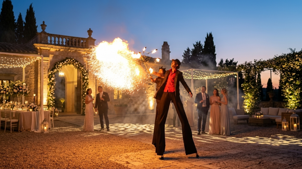 Spettacolo di Teatro, Danza e Giocoleria con il Fuoco in Puglia
Sorprendi i tuoi ospiti con un'esperienza unica: uno show che unisce danza, teatro e l'energia del fuoco. Perfetto per matrimoni, feste private, sagre, eventi aziendali e spettacoli nei centri storici. Artisti professionisti garantiscono emozione, sicurezza e un effetto wow indimenticabile. Personalizzabile per durata e spazio, questo spettacolo è ideale per ogni occasione. Richiedi informazioni e porta la magia al tuo evento!