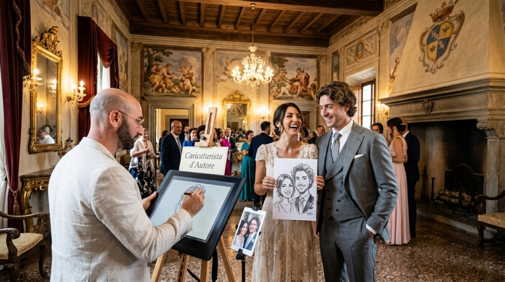 Caricaturista live in Puglia su carta o in digitale per eventi esclusivi: matrimoni, feste private, eventi aziendali, sagre e cerimonie. Intrattenimento creativo, personalizzato e interattivo, con proiezione in tempo reale su maxi schermo e possibilità di brandizzazione per il marketing aziendale. Un ricordo unico per ogni ospite.