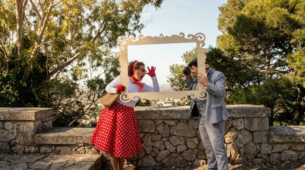 Papillon le Burlon e Lella Bretella: Fotografi e Intrattenitori per Eventi Indimenticabili. Cerchi un modo originale per rendere il tuo matrimonio o evento speciale? Papillon le Burlon, il fotografo creativo, e la sua assistente Lella Bretella portano un tocco di divertimento e allegria a ogni celebrazione! Offriamo un servizio fotografico unico, allestendo un set originale con una cornice alta due metri e cappelli eccentrici. Con attrezzatura di alta qualità e una professionalità impeccabile, catturiamo momenti spontanei e divertenti, garantendo stampe fotografiche immediatamente disponibili e di lunga durata. Ideale per matrimoni, feste di compleanno, eventi aziendali e celebrazioni private, il nostro servizio è pensato per intrattenere gli ospiti senza essere invadenti. Contattaci per rendere il tuo evento memorabile con ricordi unici e divertenti!