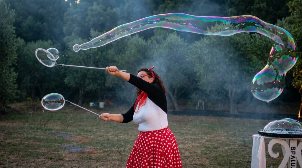 Spettacolo di Bolle di Sapone e Clownerie in Puglia: Intrattenimento Unico per Eventi
Scopri lo spettacolo di bolle di sapone e clownerie in Puglia, un’esperienza magica e divertente per eventi di ogni tipo. Dalle eleganti bolle romantiche per matrimoni, alla giocoleria con bolle di fuoco per un tocco di emozione, fino alle spettacolari bolle giganti su trampoli. Perfetto per feste private, sagre, eventi aziendali e cene spettacolo. Adatto a tutte le età, personalizzabile per ogni occasione. Disponibile in Puglia, Calabria e Basilicata. Contattaci per rendere il tuo evento indimenticabile!