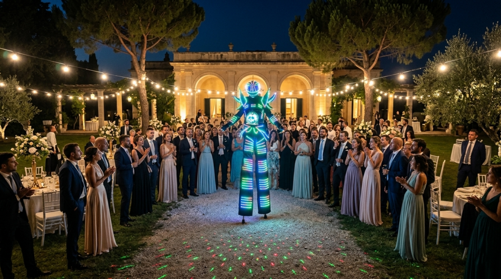 Ramos Spettacolo porta in tutta la Puglia spettacoli futuristici con robot LED, laser e ologrammi personalizzati. Un'agenzia specializzata in animazione itinerante con roboled, trampolieri luminosi, ballerine, giocolieri e fontane Sparkular a fuoco freddo. Ideale per feste di piazza, discoteche, matrimoni, eventi aziendali, concerti, notti bianche e lancio di nuovi prodotti. Format completamente personalizzabile con logo, foto e immagini per garantire l'effetto wow e rendere ogni evento indimenticabile. Operiamo a Bari, Barletta-Andria-Trani, Brindisi, Foggia, Lecce e Taranto.