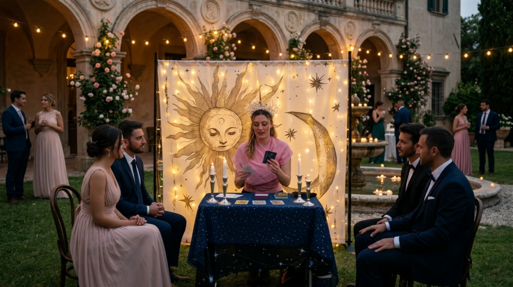 Cartomante e Chiromante Kumari per Eventi
Kumari, cartomante e chiromante dallo stile unico, incanta con predizioni suggestive e personalizzate attraverso la lettura delle carte e delle linee della mano. Ideale per inaugurazioni, eventi aziendali, cene di gala, cerimonie private, festival e manifestazioni a tema magia. Una presenza magnetica che arricchisce ogni evento con un tocco di mistero e fascino senza tempo.