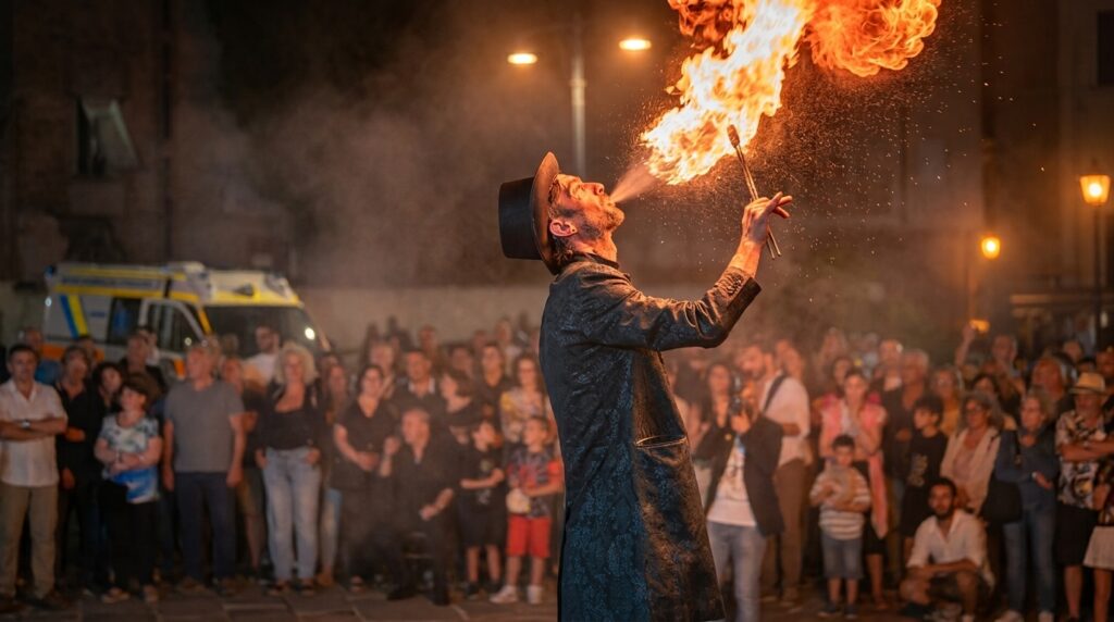 Spettacolo di fuoco in Puglia per eventi mozzafiato
Scopri i migliori spettacoli di fuoco in Puglia per rendere unico il tuo evento. Artisti professionisti offrono performance spettacolari con giochi di fiamme e coreografie mozzafiato, ideali per matrimoni, feste private, sagre ed eventi aziendali. Disponibili in città come Bari, Lecce, Brindisi e altre località pugliesi, i nostri spettacoli sono personalizzabili e garantiscono un impatto visivo straordinario, perfetti per eventi serali. Sicurezza, emozione e magia in un’esperienza indimenticabile.